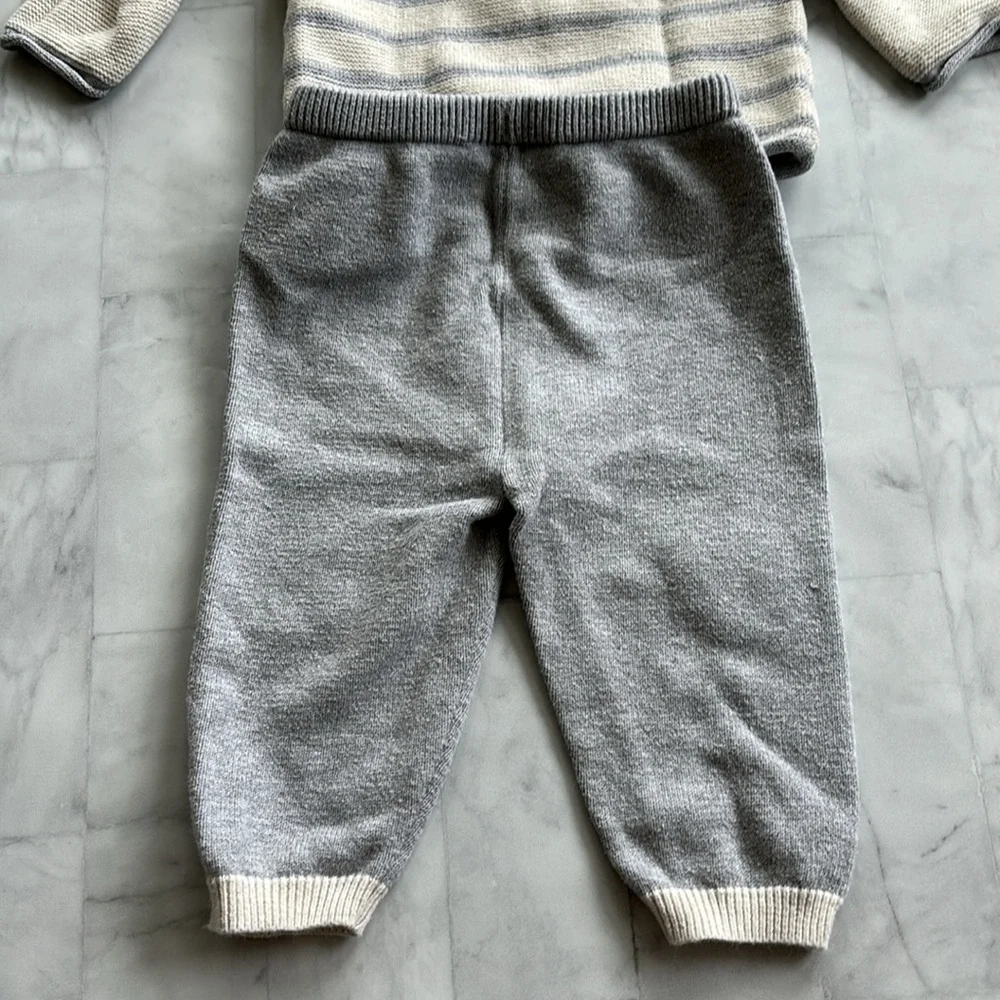 Miniclasix Baby Boy's Two-Piece Cotton Knit Sweater & Pants Set in “Oatmeal”
